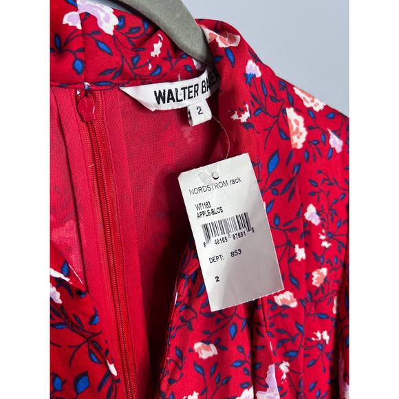 NWT Walter Baker Kiara Tie Neck Ruched Floral-Print Crepe De Chine Mini Dress - Picture 2 of 6